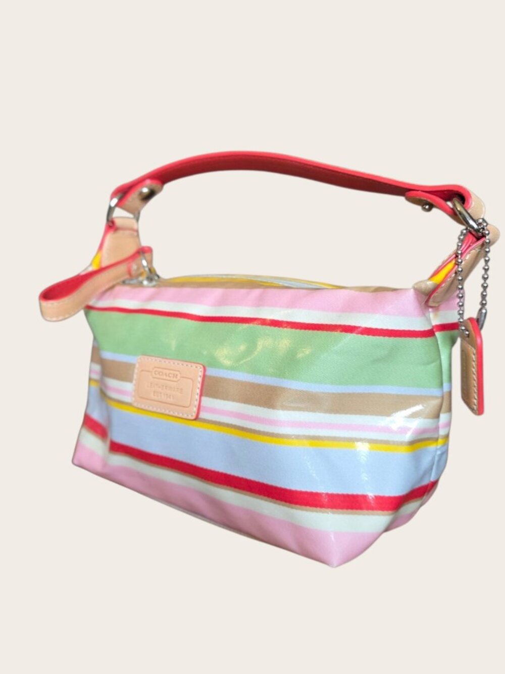 Coach Hampton Watercolor Stripe Pouch Bag Y2K Vintage Vachetta Trim Rare - Picture 3 of 16